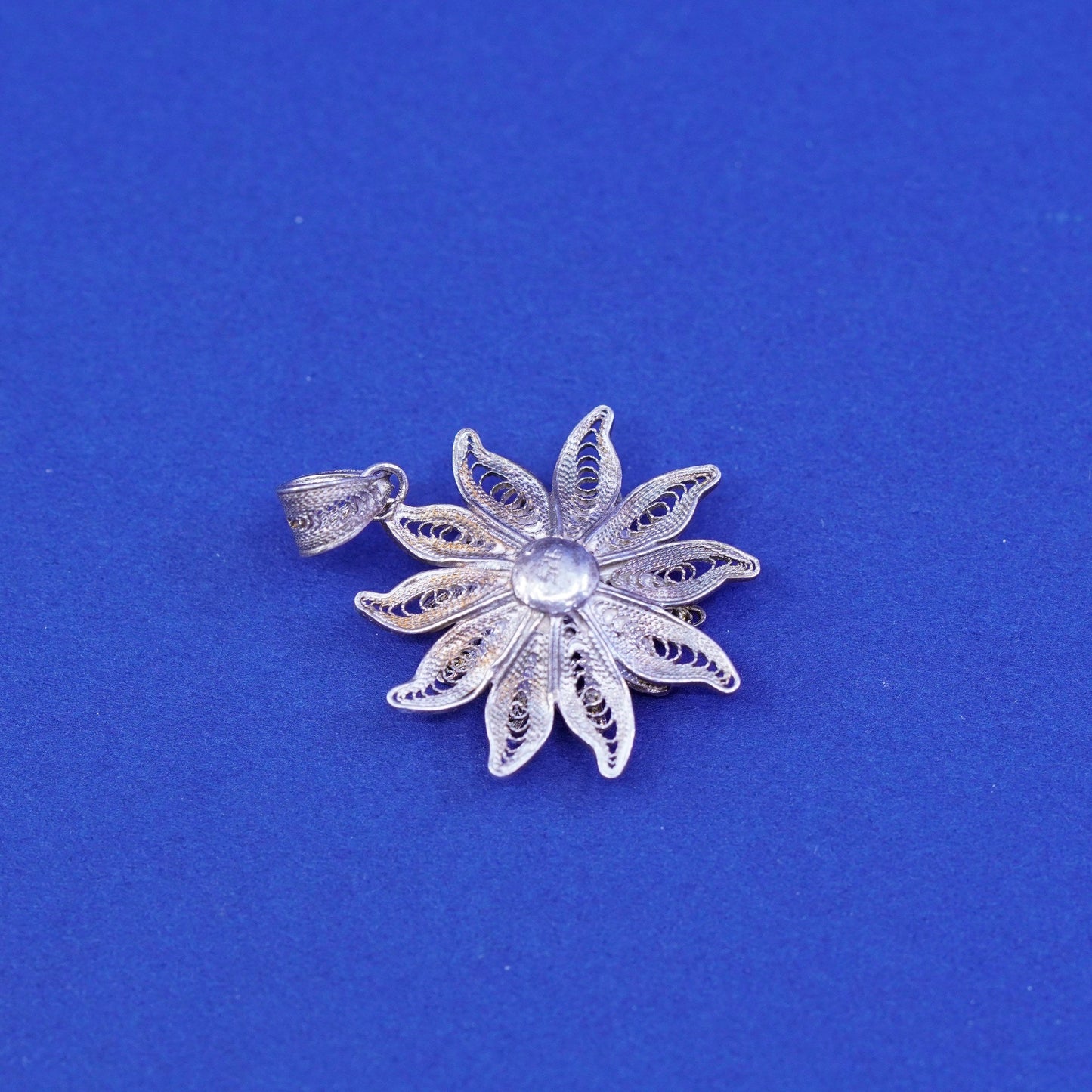 Vintage Sterling silver handmade pendant, 925 filigree flower