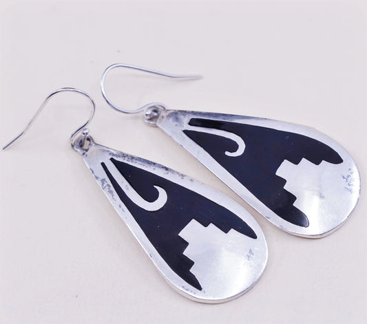 Vintage sterling silver handmade earrings, mexico 925 teardrop with enamel