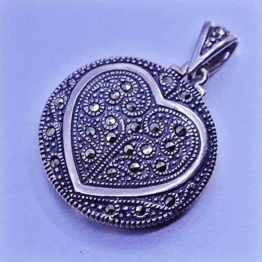 Sterling 925 silver handmade double sided pendant heart moonstone Marcasite