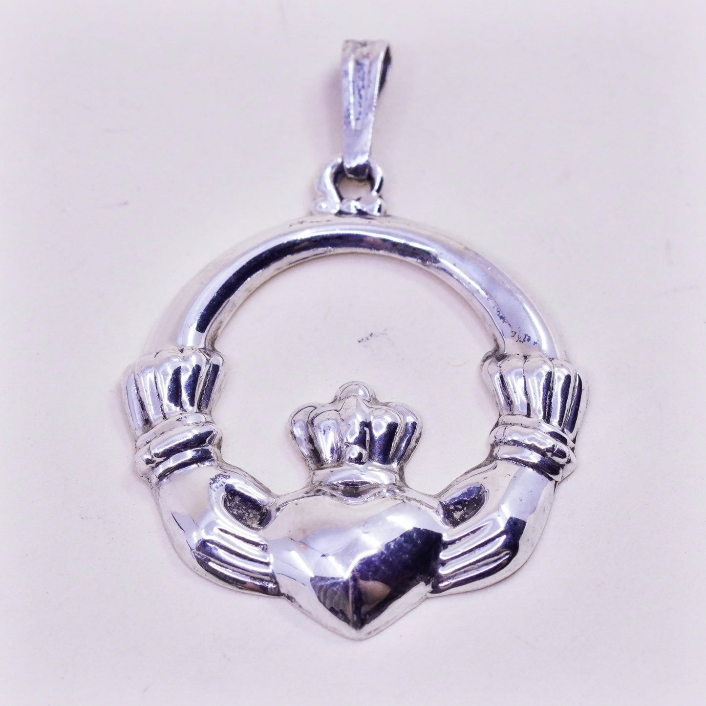 Vintage modern sterling 925 silver Irish claddagh heart charm pendant