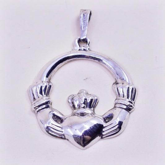 Vintage modern sterling 925 silver Irish claddagh heart charm pendant