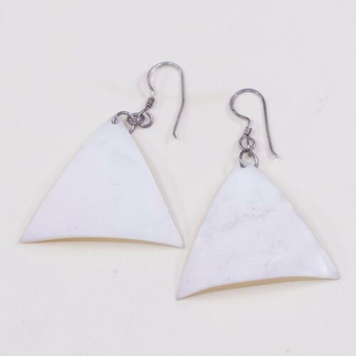 Vtg STERLING 925 SILVER Handmade Shell MOTHER OF PEARL EARRINGS Dangles