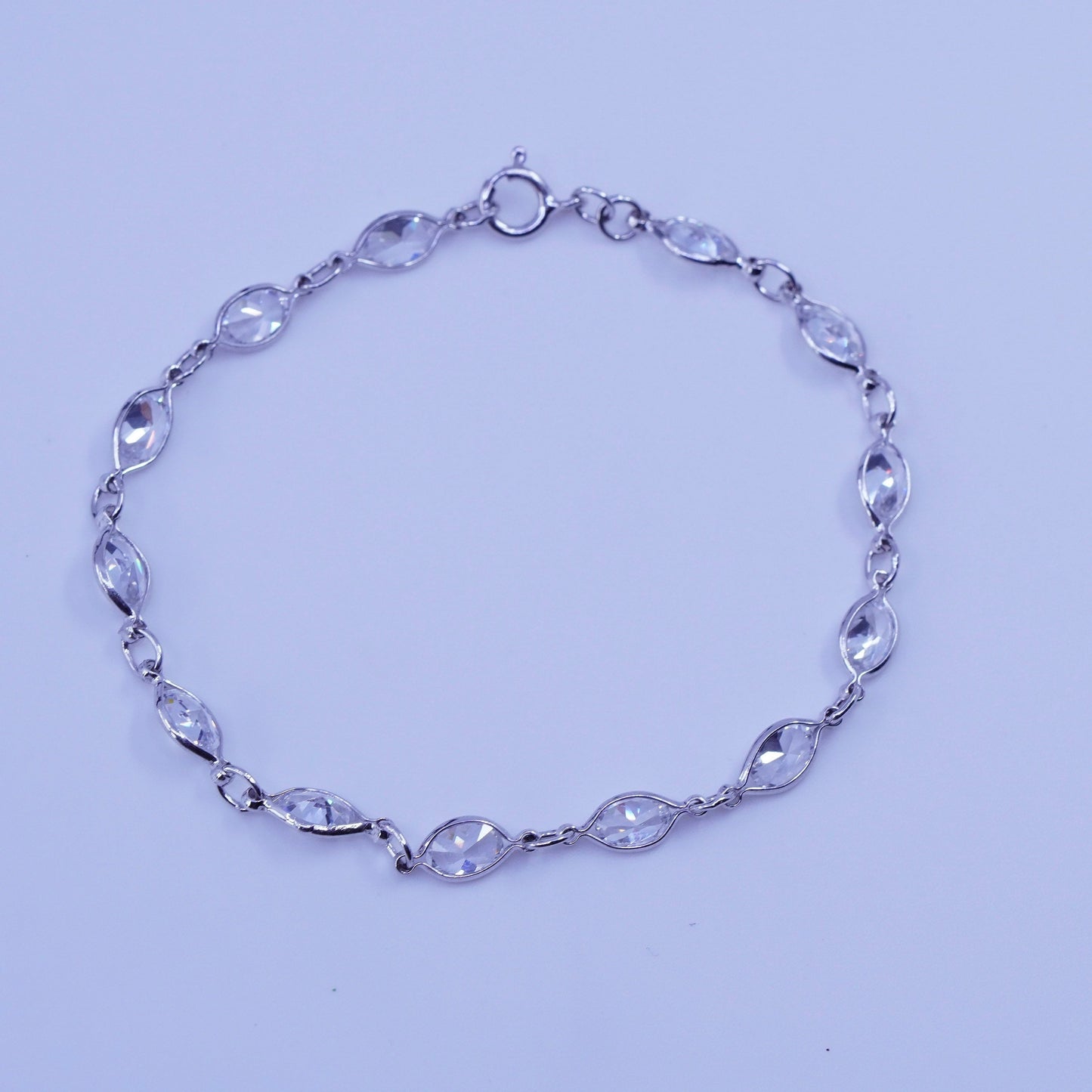 7”, Vintage Italy Sterling 925 silver bracelet chain with Cz inlay