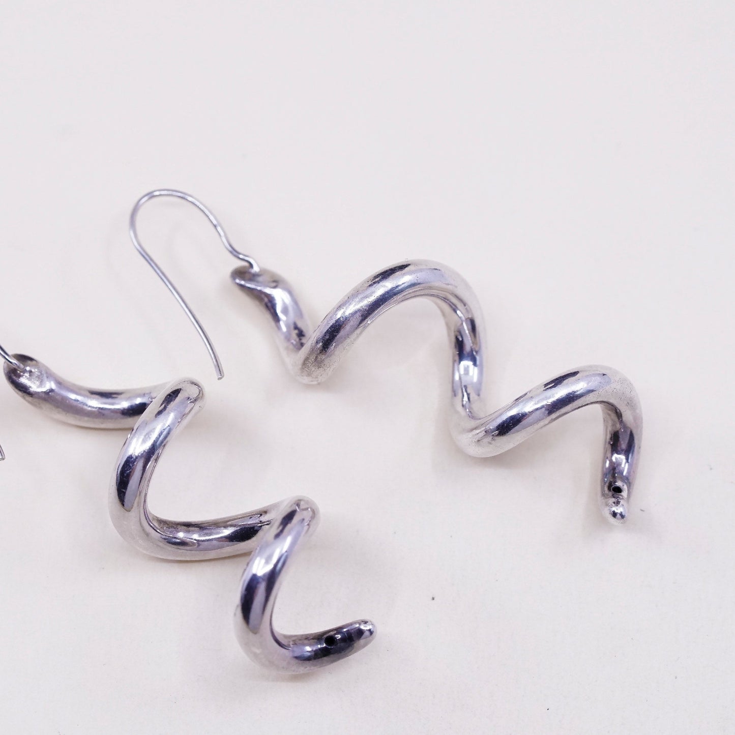 Vintage Sterling silver handmade earrings, modern 925 swirl drop