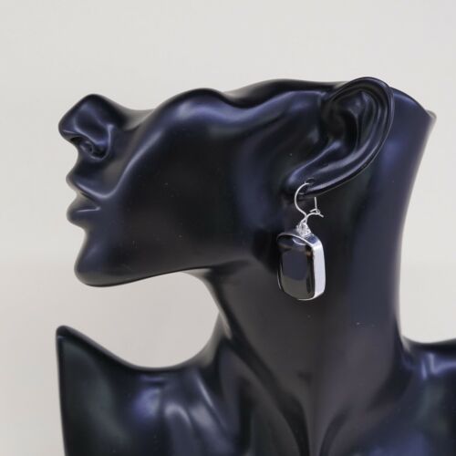 Vtg Sterling Silver handmade Earrings, 925 Silver W/ Black dendritic agate