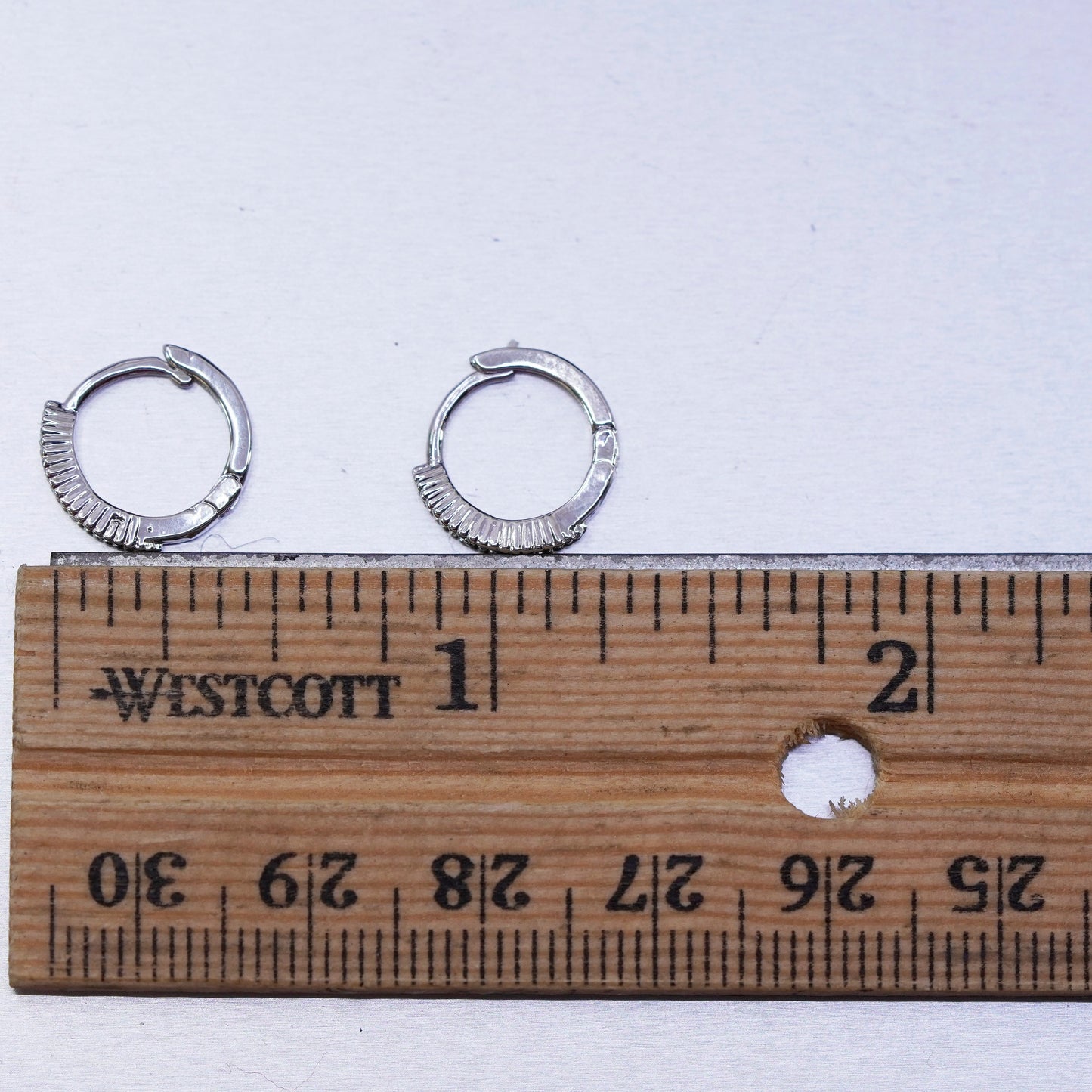 0.5”, vintage Sterling silver handmade earrings, 925 Huggie hoops with Cz