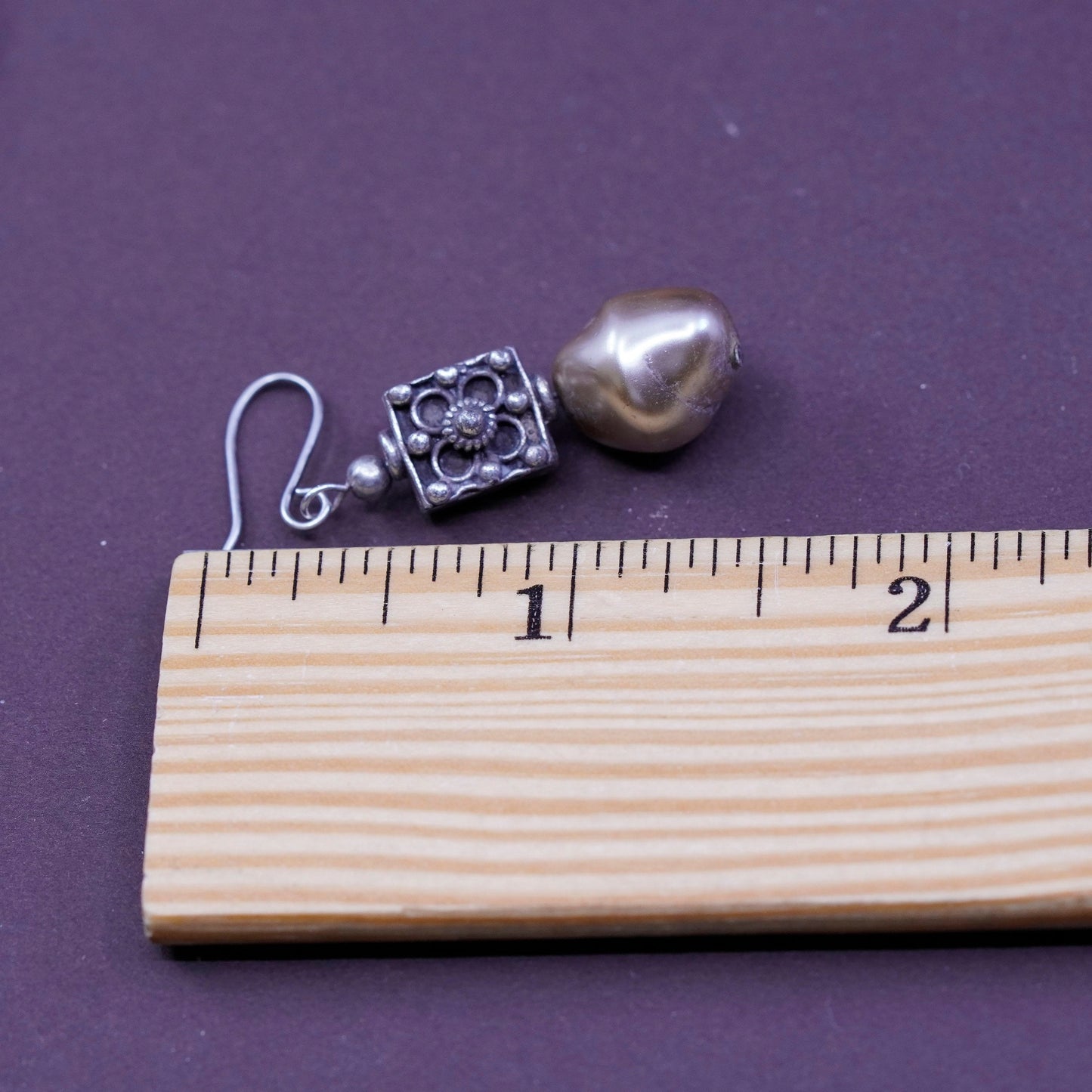 Vintage sterling silver handmade earrings, 925 beads with pearl drops