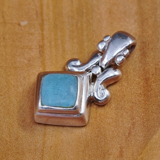 Vintage Sterling 925 silver handmade pendant with square turquoise