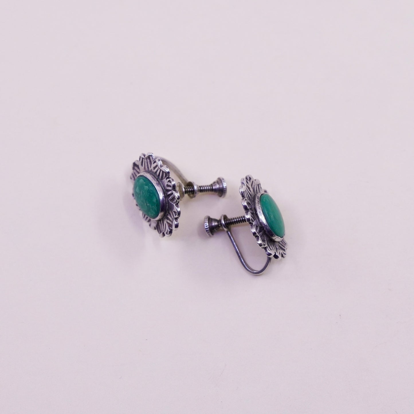 Native American southwestern Sterling 925 silver screw back earrings turquoise