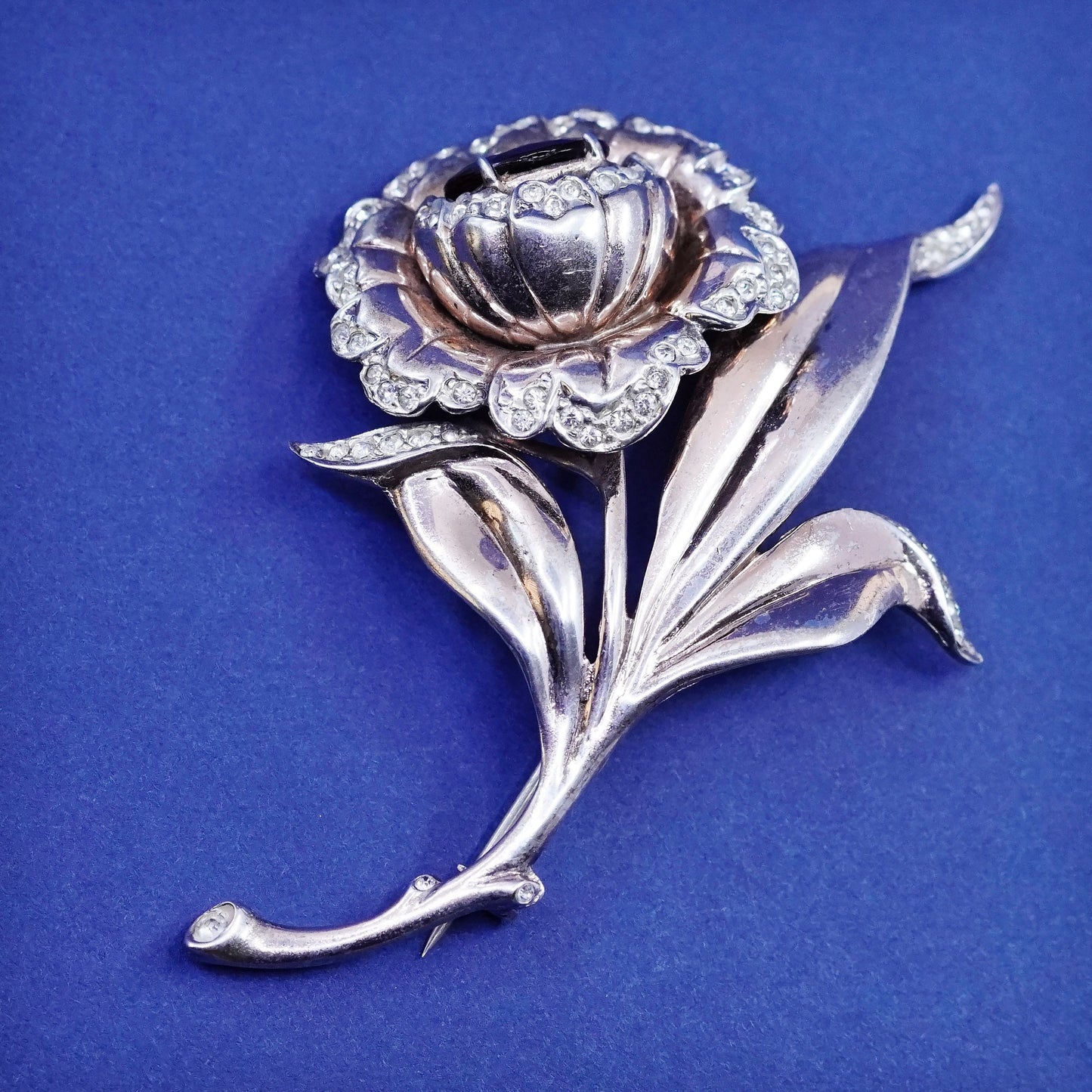 BB faded rose gold over Sterling silver handmade brooch, 1950s 925 sun flower