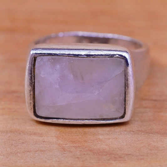 Size 7.75, vintage sterling 925 silver handmade ring with square moonstone