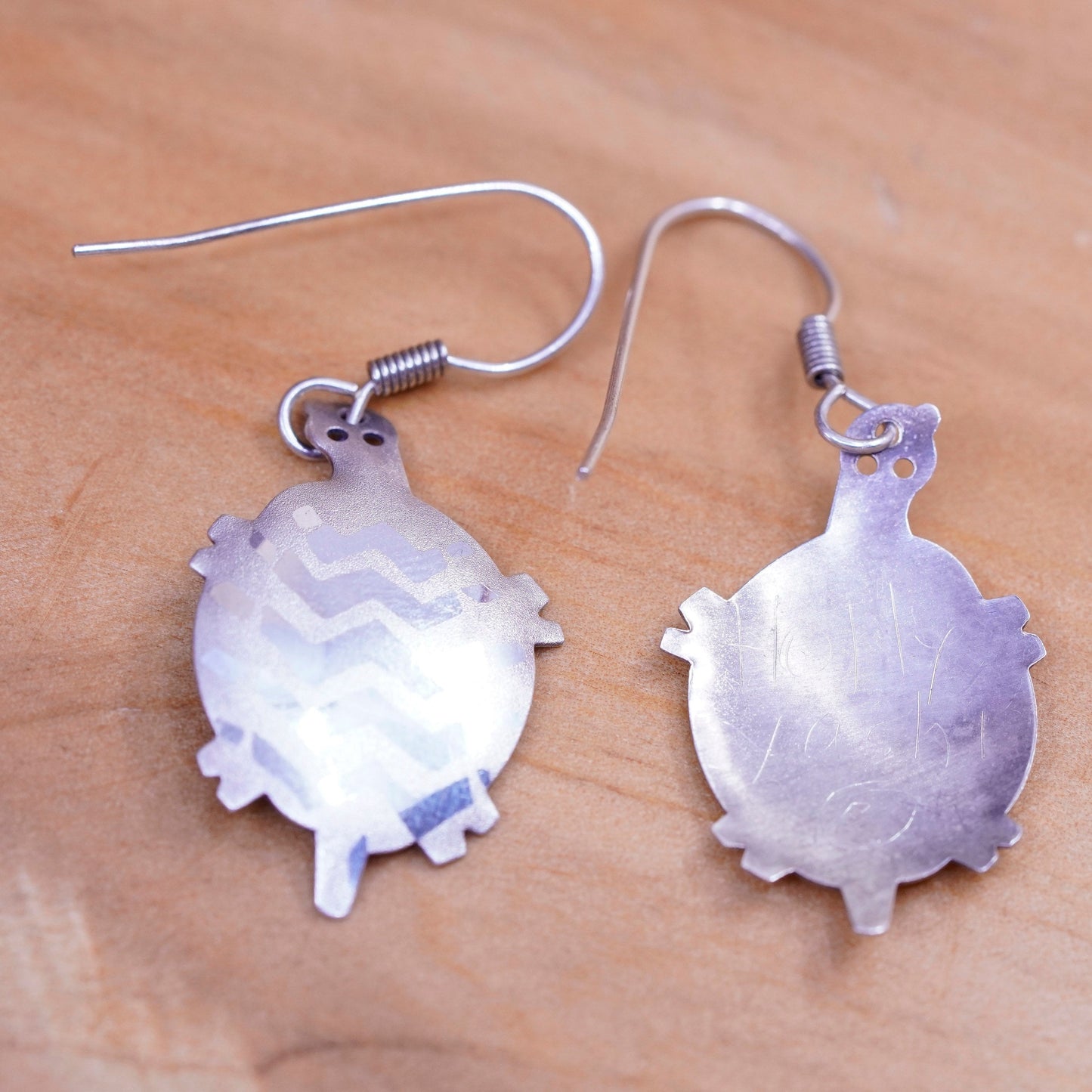 Vintage Sterling silver handmade earrings, 925 turtle drops