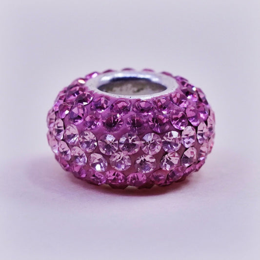Vintage sterling silver handmade pendant, 925 bead charm cluster pink crystal