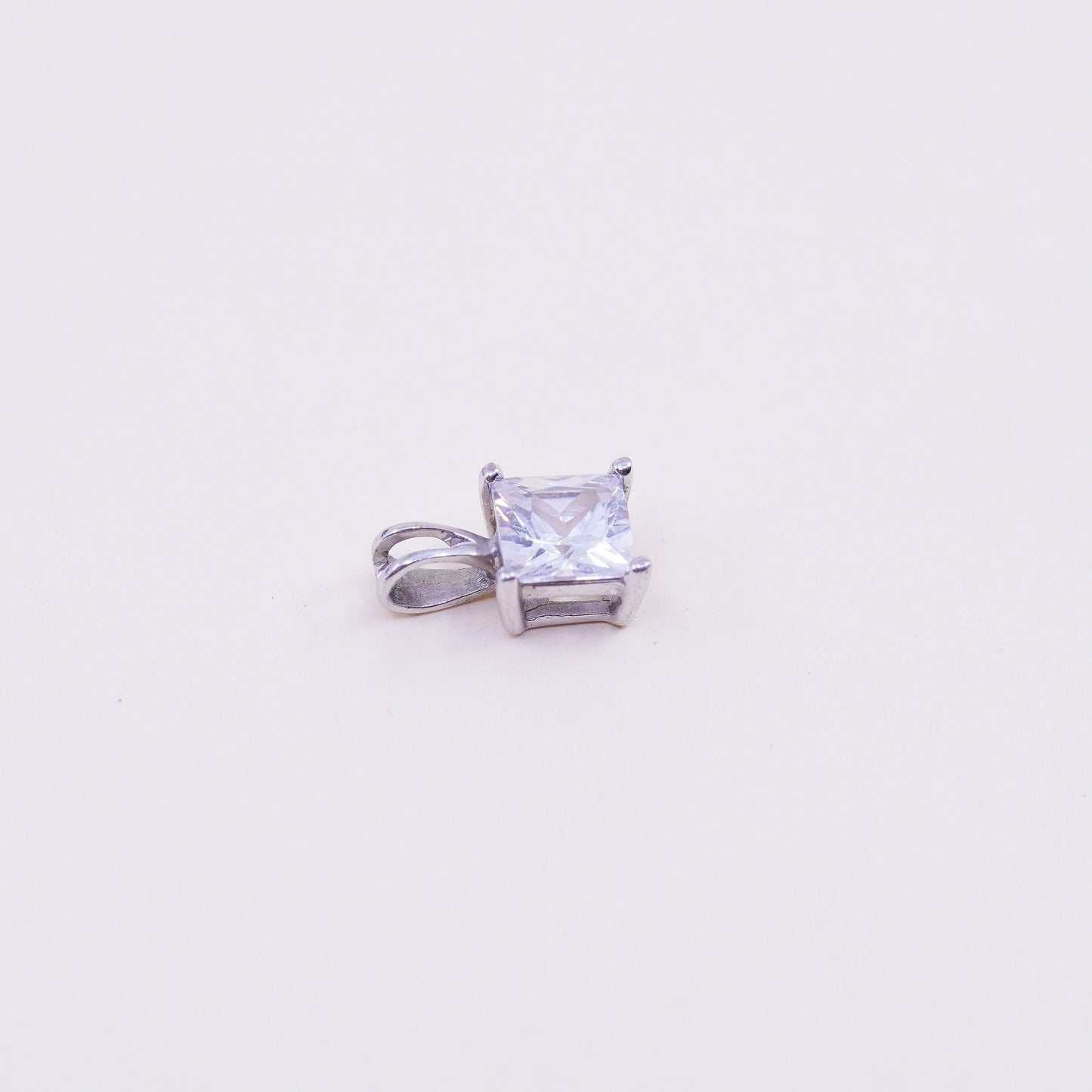 Vintage sterling silver square cz pendant, 925 charm