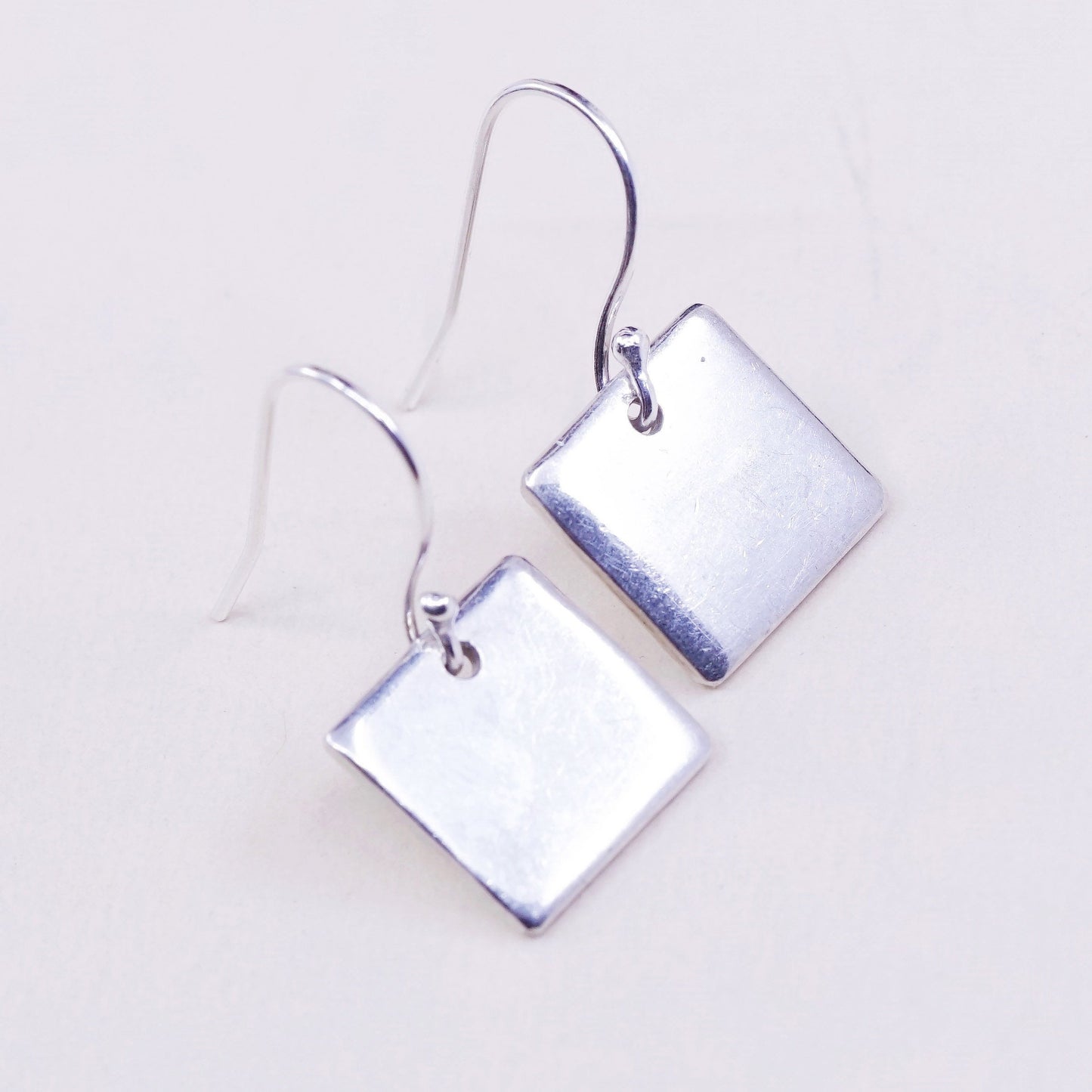 Vintage Sterling silver handmade earrings, Mexico 925 square dangle