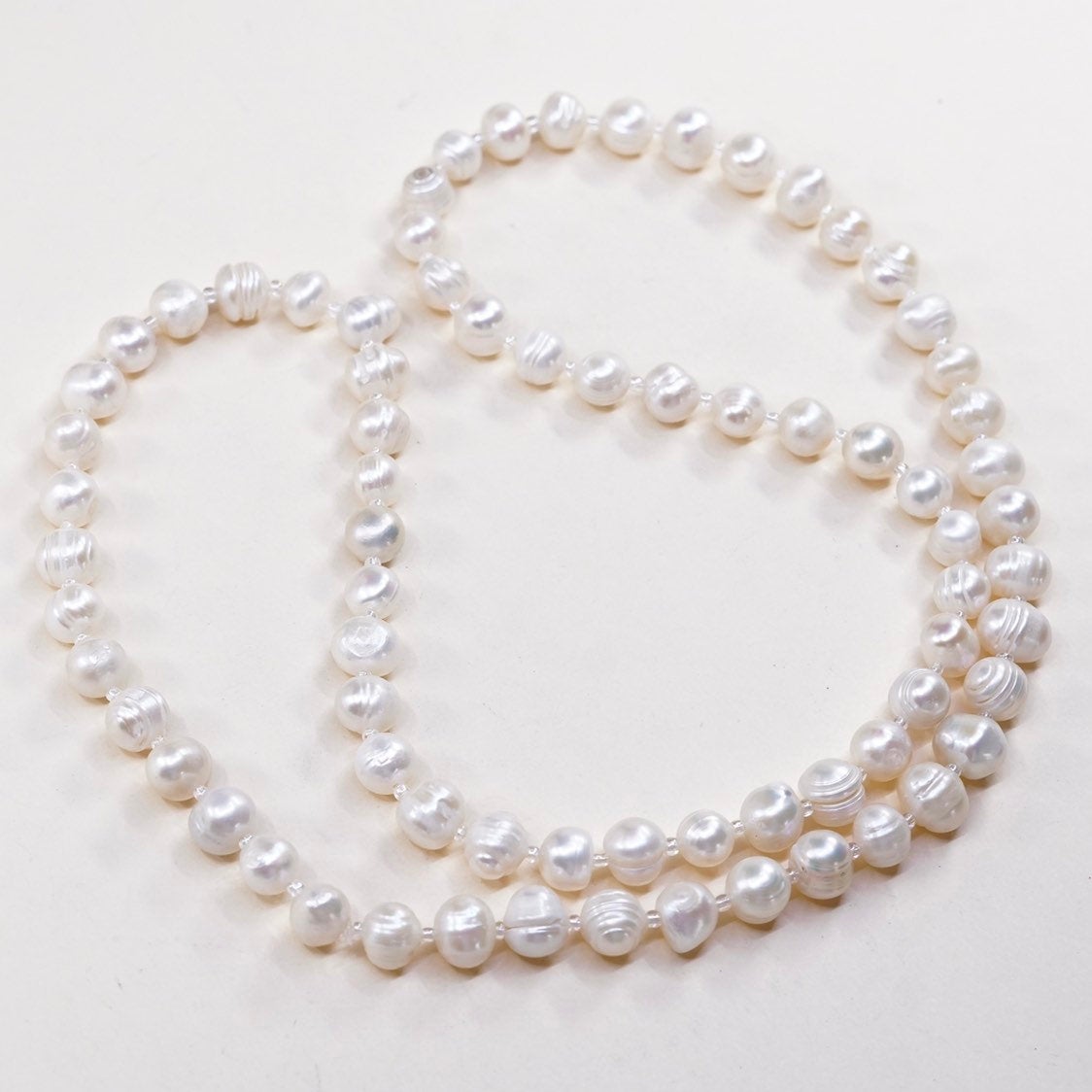 30”, vtg white freshwater pearl beads necklace chain without clasp