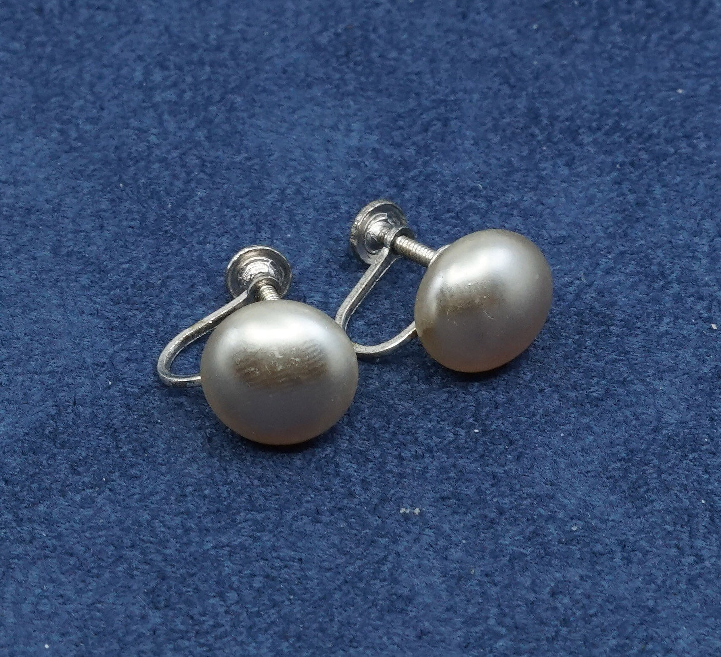 vtg Sterling silver screw back earrings, 925 with pearl, stamped Sterling