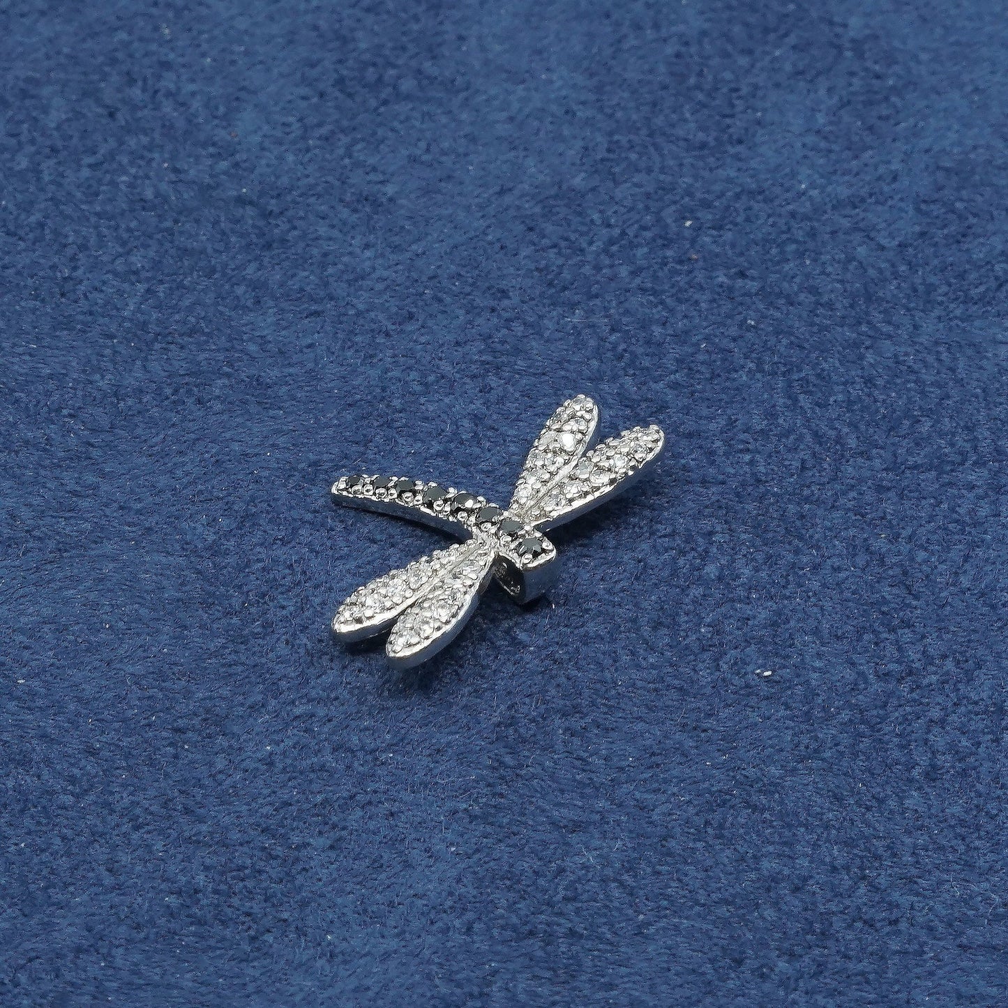 vtg Sterling 925 silver handmade dragonfly pendant w/ black N crystal