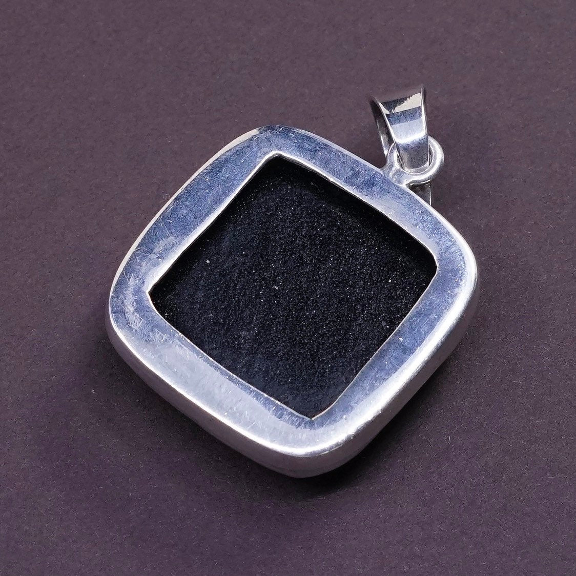 vtg Sterling silver handmade pendant, 925 with blue foil glass, unique