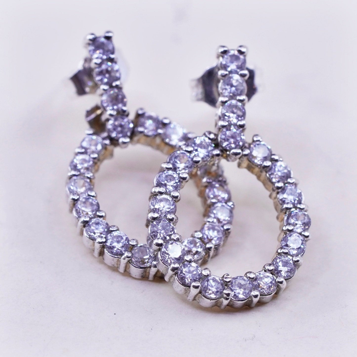 Vintage sterling silver handmade earrings, 925 teardrop with CZ