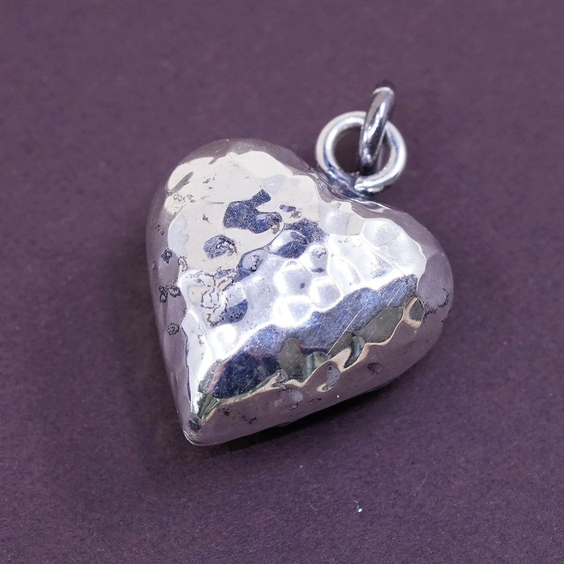 VTG Sterling silver handmade pendant, 925 big hammered heart