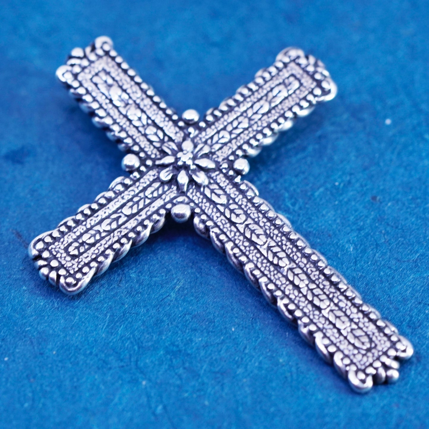 Vintage sterling silver handmade pendant, textured 925 cross