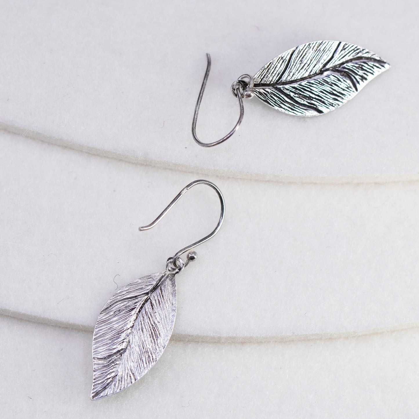 Vintage Sterling 925 silver handmade leaf earrings
