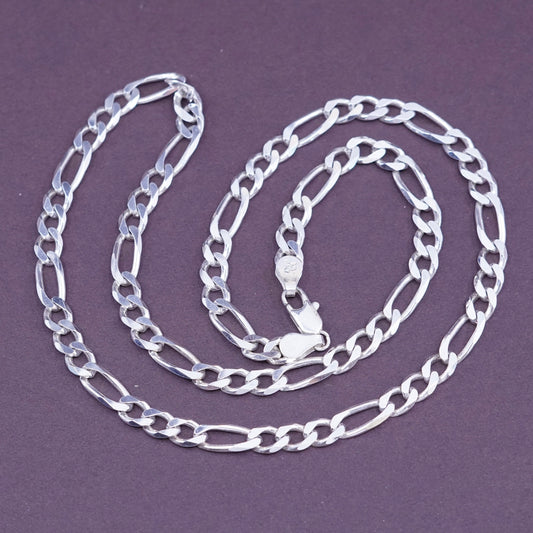 20”, 5mm, Sterling silver figaro chain, solid Italy 925 silver necklace