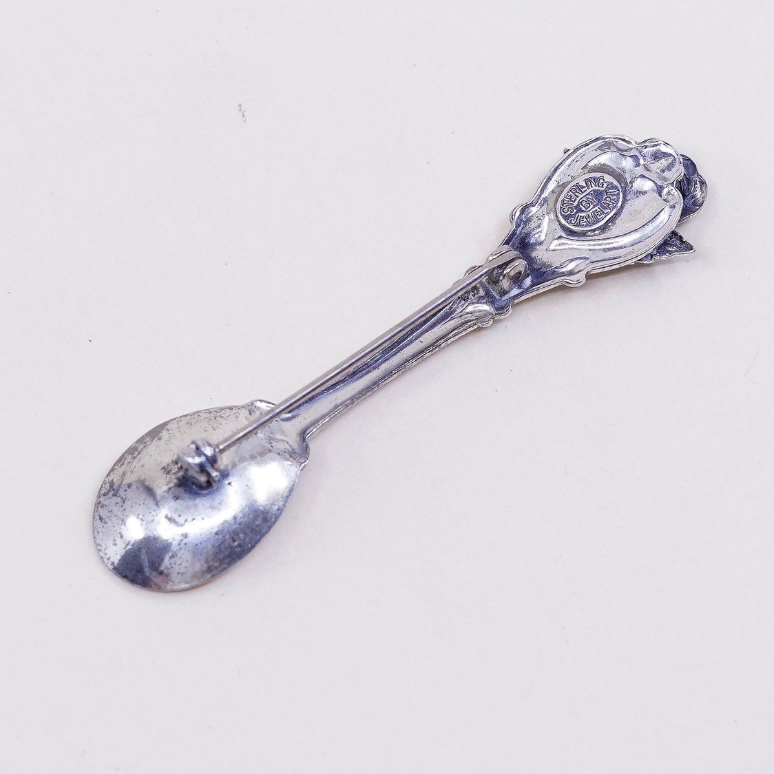 vtg sterling silver handmade brooch, 925 spoon pin by jewel art