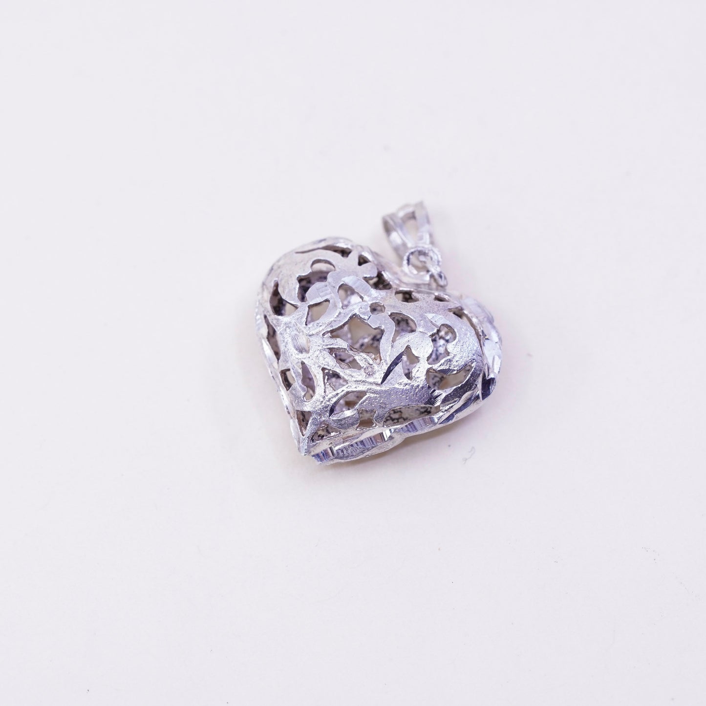 vintage sterling silver handmade pendant, 925 filigree heart