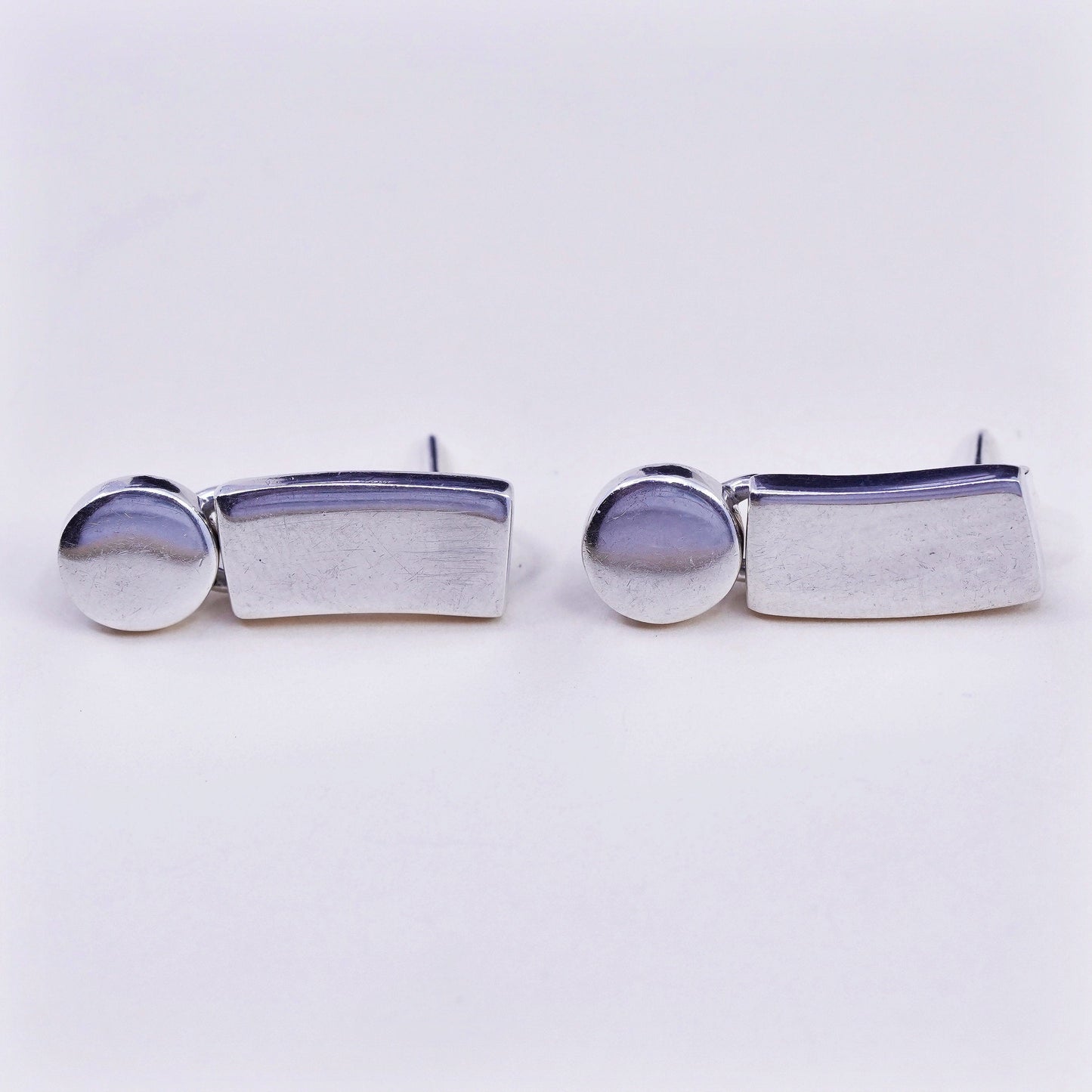 mexico sterling silver handmade earrings, 925 modern studs circle dangles