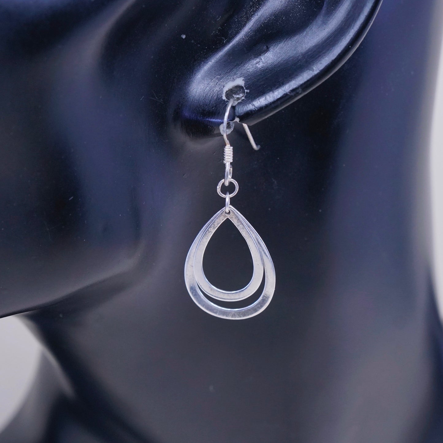 Vintage modern sterling silver handmade earrings, 925 teardrop dangles