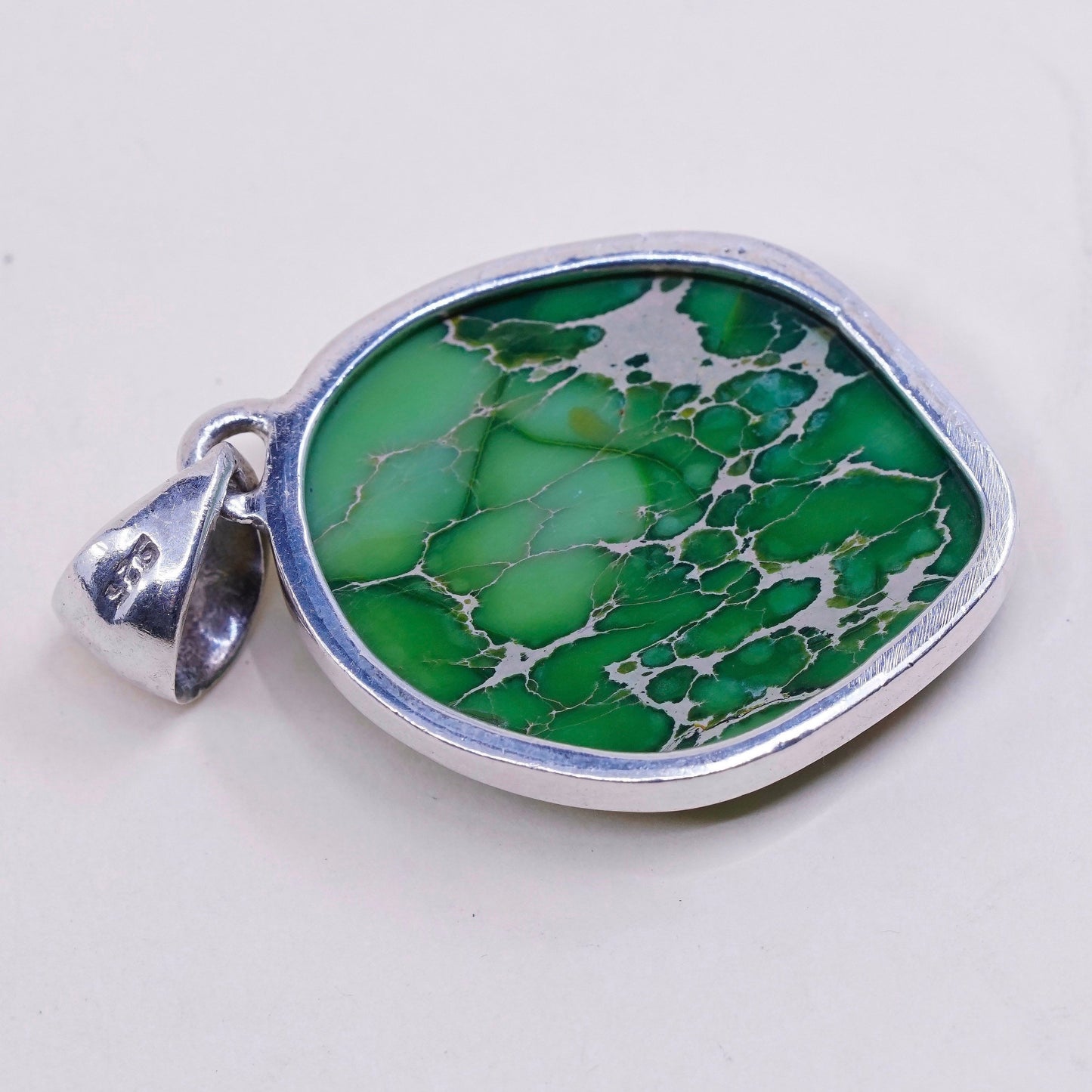 Sterling silver handmade pendant, Mexican 925 w/ Carioca lake turquoise