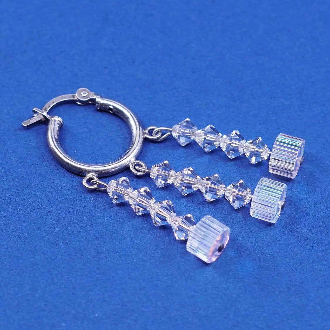 0.5", Sterling silver handmade earrings, 925 hoops w/ crystal bead dangle