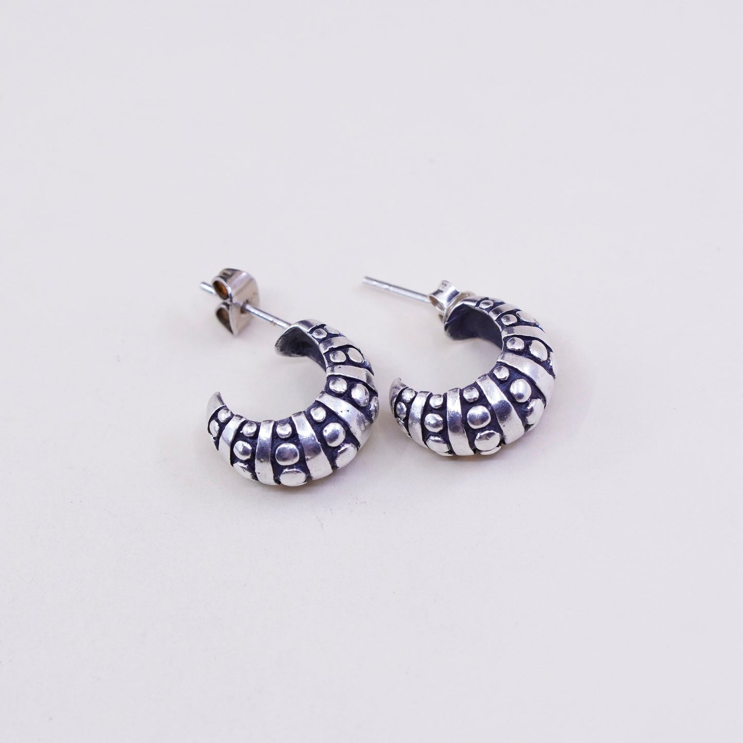 0.5”, Vintage sterling silver wide hoops, 925 huggie earrings with beads