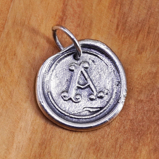 WP Waxing Poetic Sterling 925 silver circle charm pendant monogram initial “A”