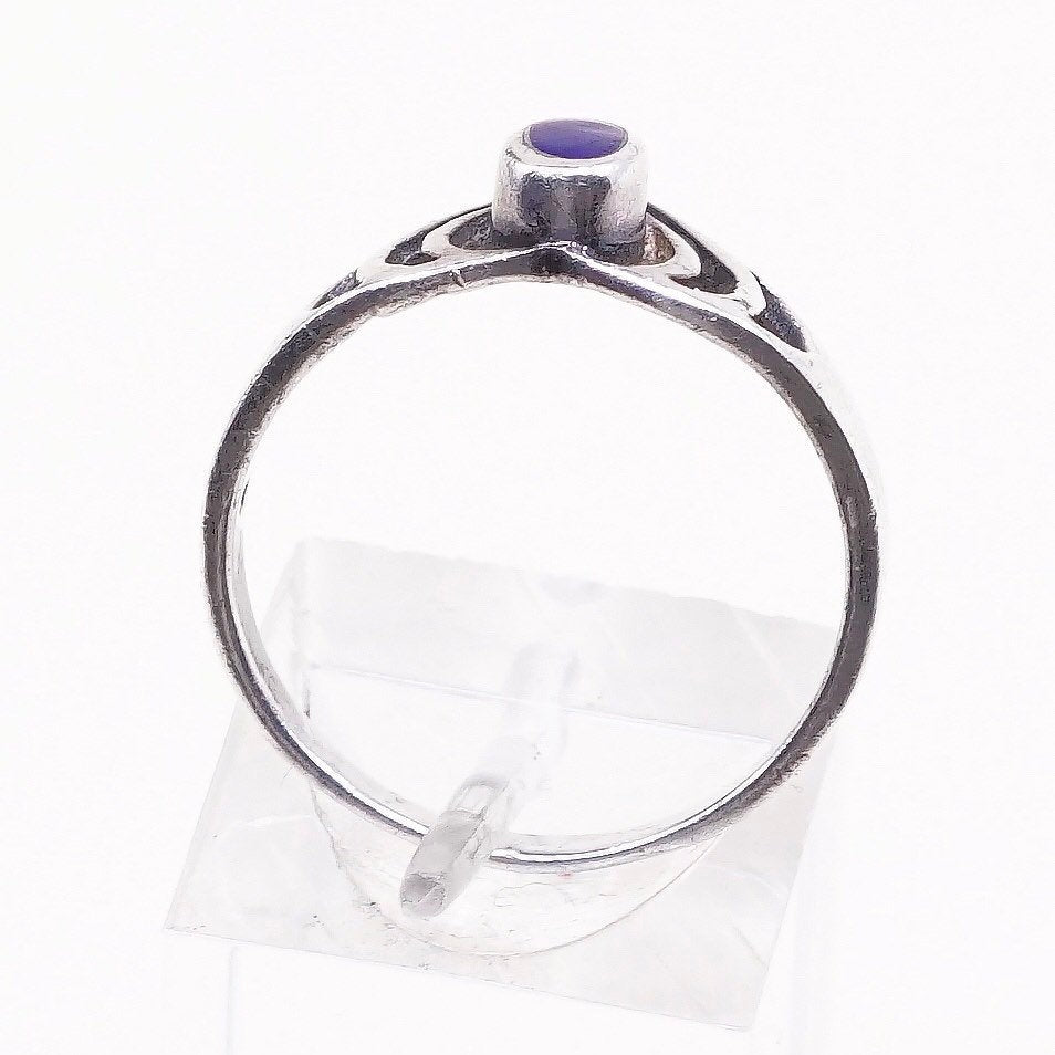 Size 7.5, vtg sterling 925 silver handmade ring, oval blue onyx