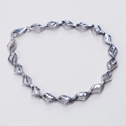7.25”, Vintage sterling silver tennis bracelet, 925 marquise shaped chain