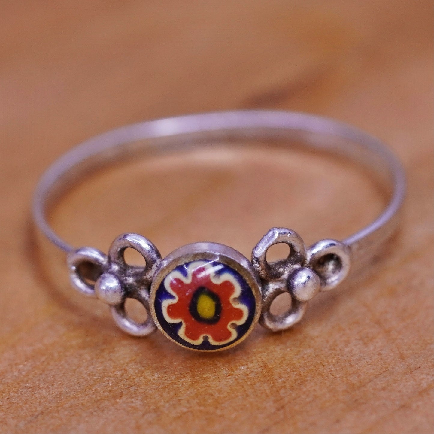 Size 6, Sterling silver handmade ring, southwestern 925 band with flower glass