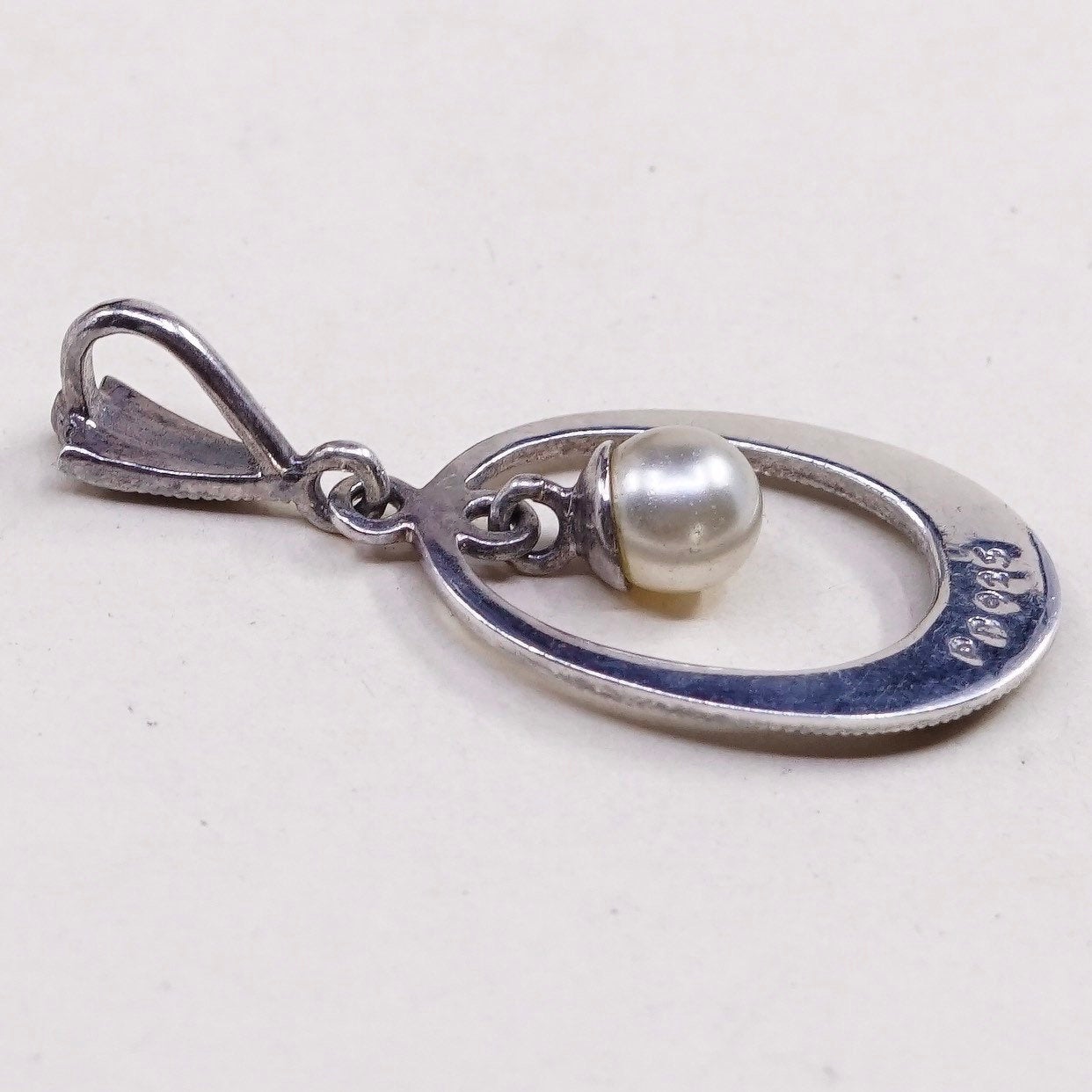 VTG Sterling silver Pendant, solid 925 silver with pearl and marcasite