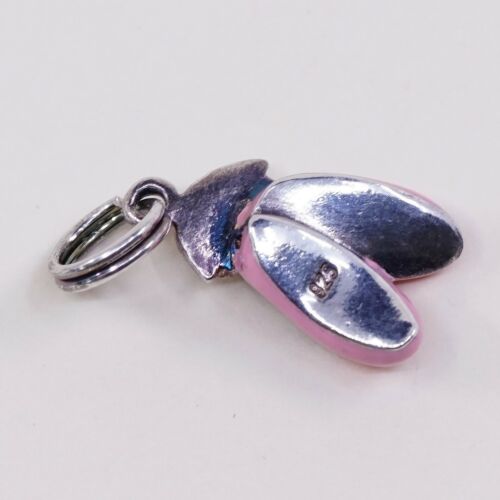 Vintage Sterling 925 Silver Pink Enamel Ballerina Shoes Pendant Charm, Stamped