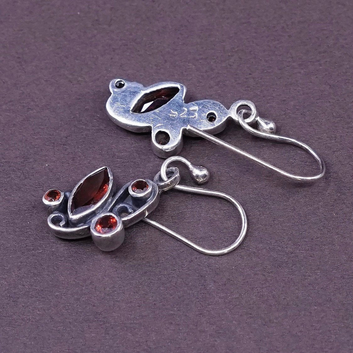 VTG Sterling silver handmade earrings, 925 w/ ruby and cable