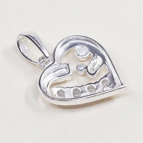 Vintage Sterling Silver Heart Pendant W/ Cz Details, Solid 925 Silver Charm