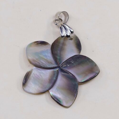 Vtg Sterling Silver Handmade Pendant, 925 silver W/ Flower Shaped Abalone