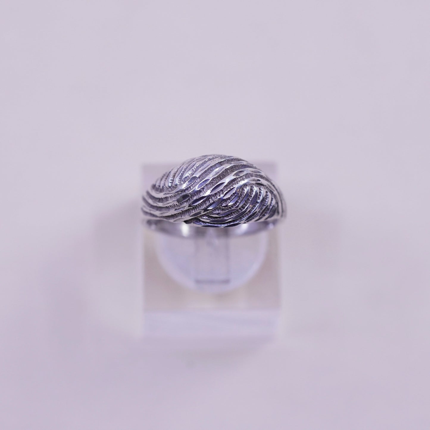 Size 6.5, sterling silver handmade ring, Mexico textured 925 ribbed wavy band