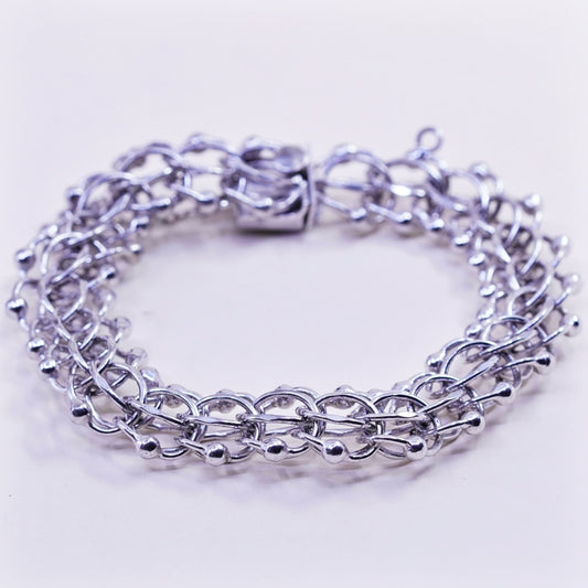 7”, 15mm, Vintage sterling silver double curb chain, 925 charm bracelet