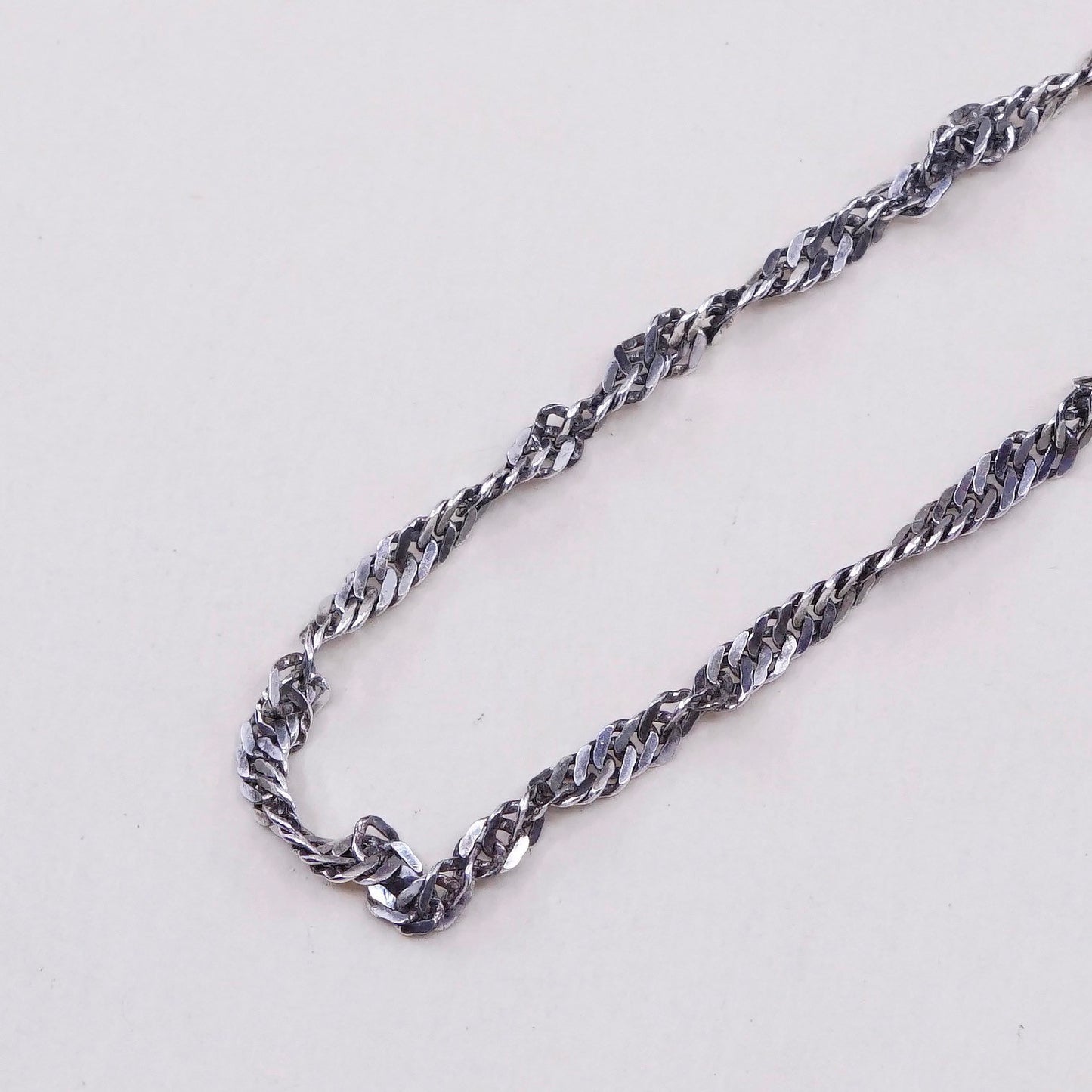 18”, 2mm, Vintage sterling silver Italy 925 silver twisted curb chain, necklace