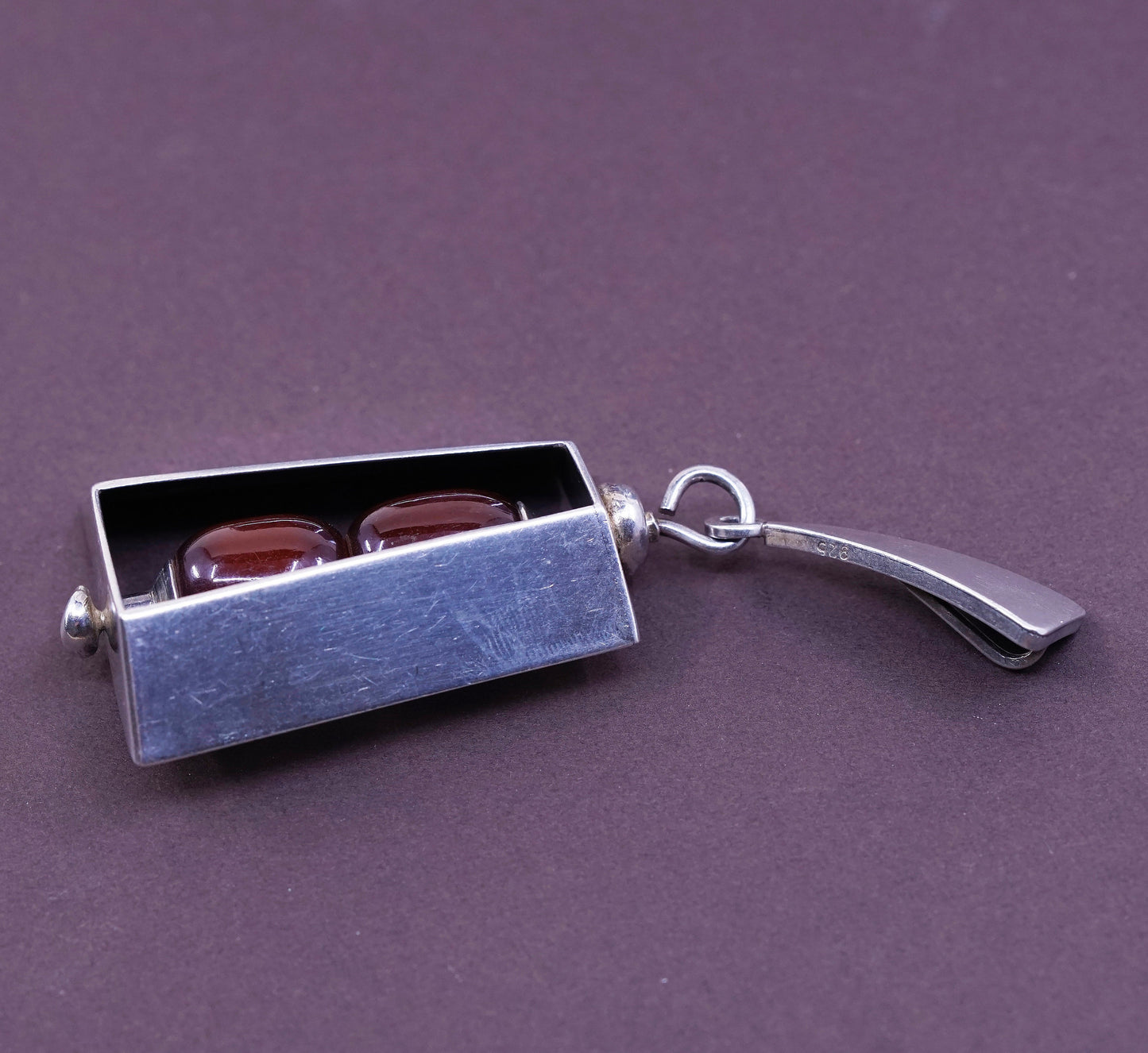 Vintage Sterling silver handmade pendant, modern 925 with garnet beads