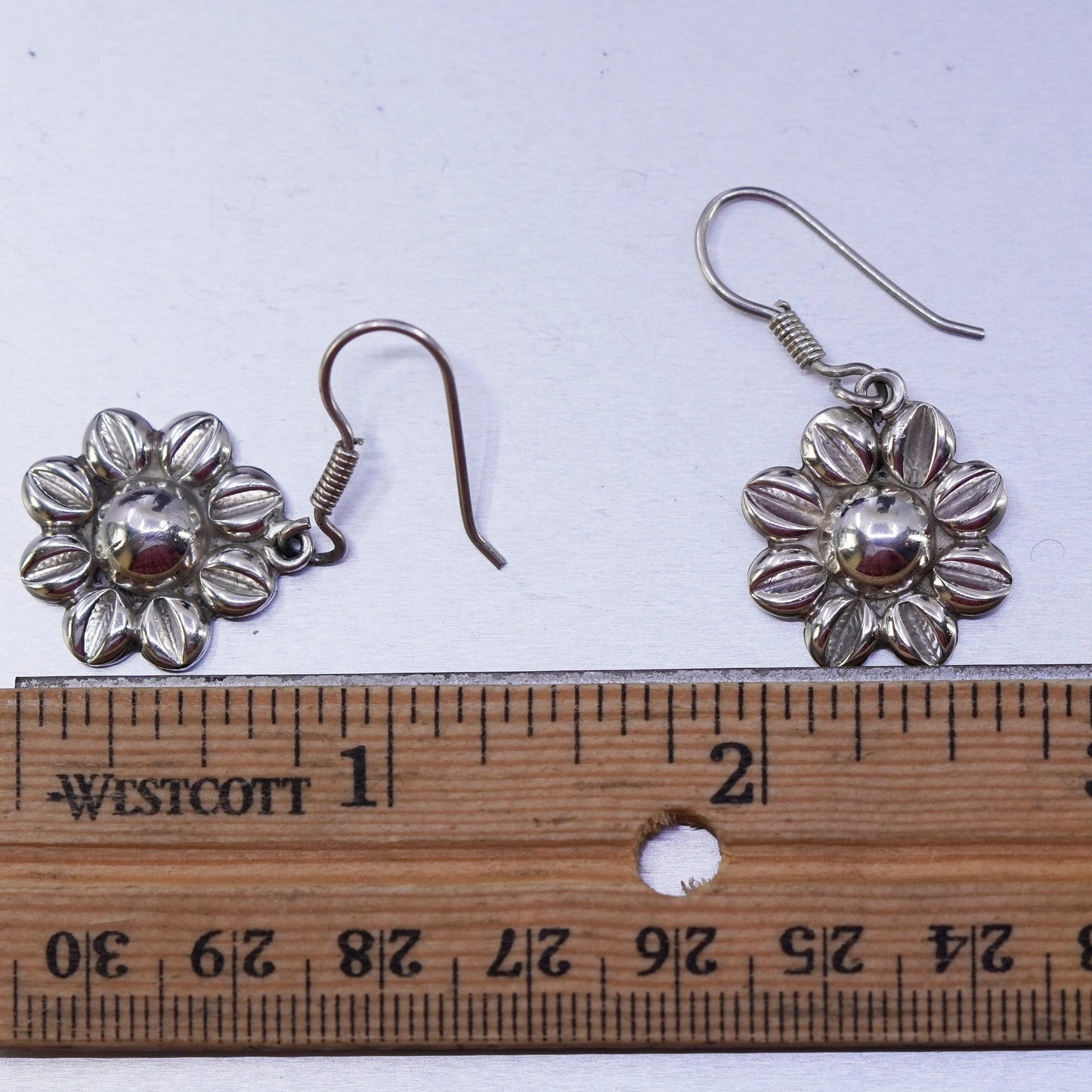 Vintage Mexico Sterling 925 silver handmade flower earrings