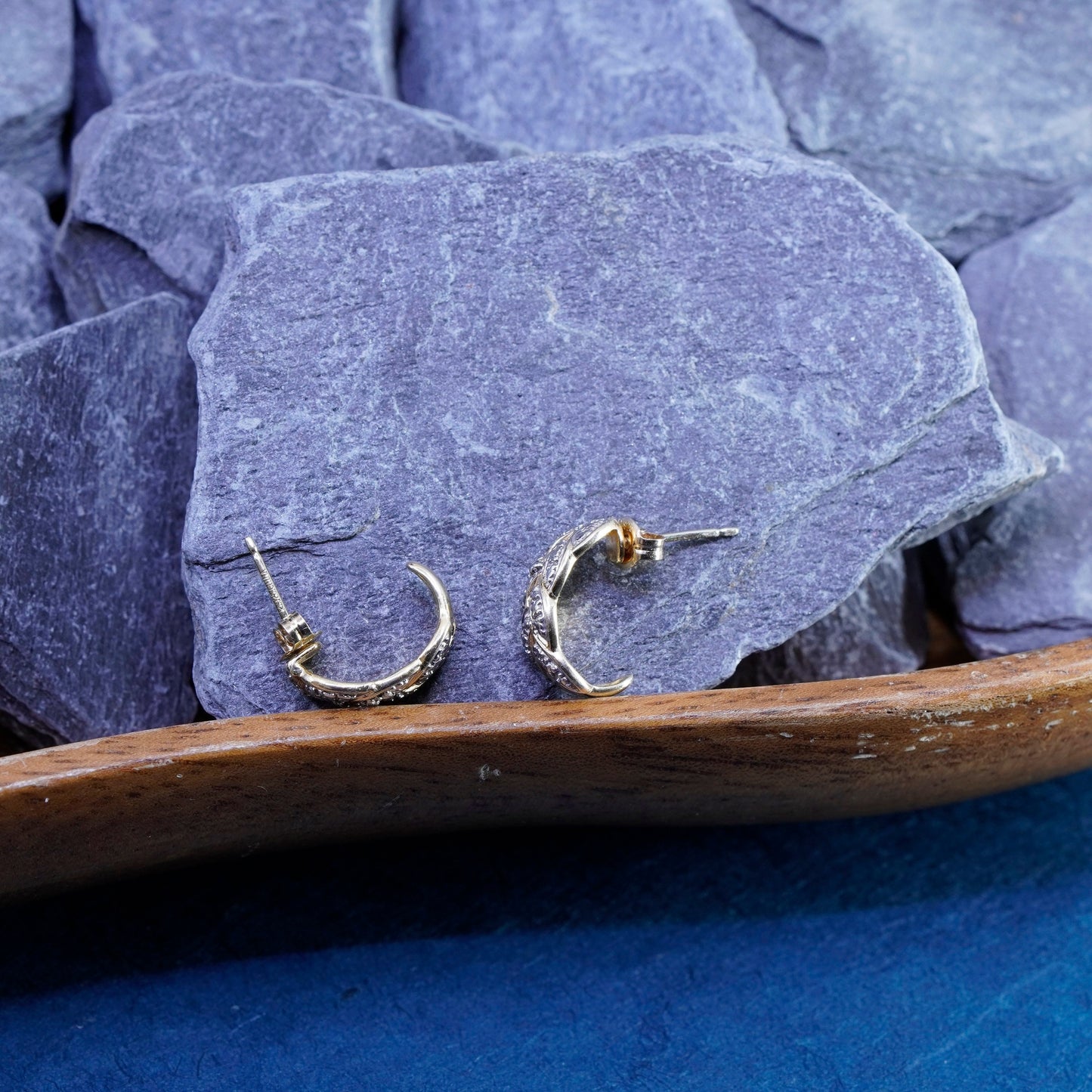0.5”, Vermeil gold over Sterling 925 silver earrings, hoops, huggie w/ diamond